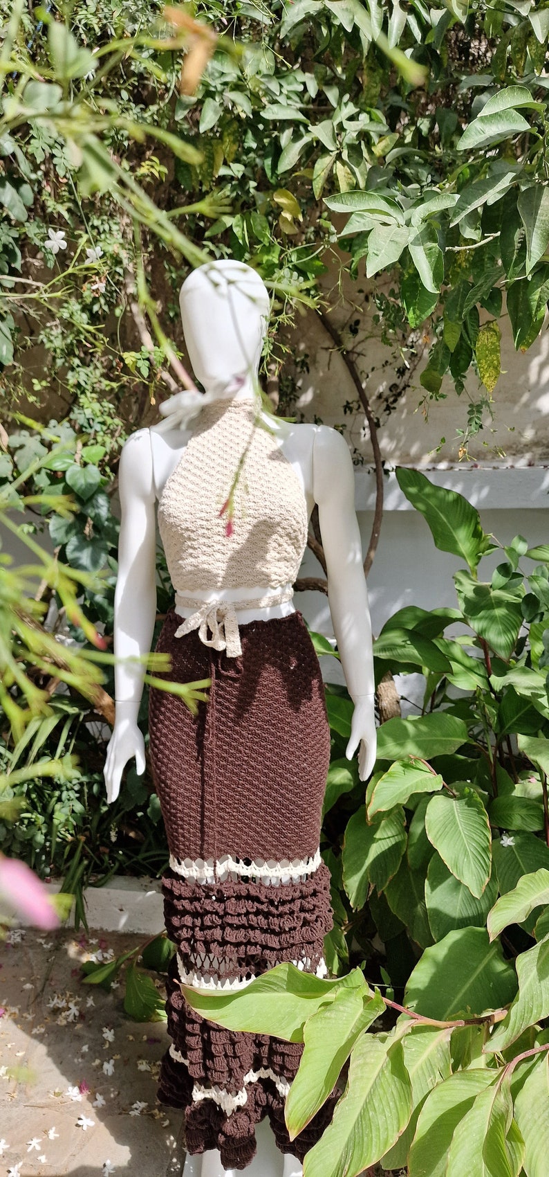 Crochet top and skirt set, maxi skirt and crop top image 4