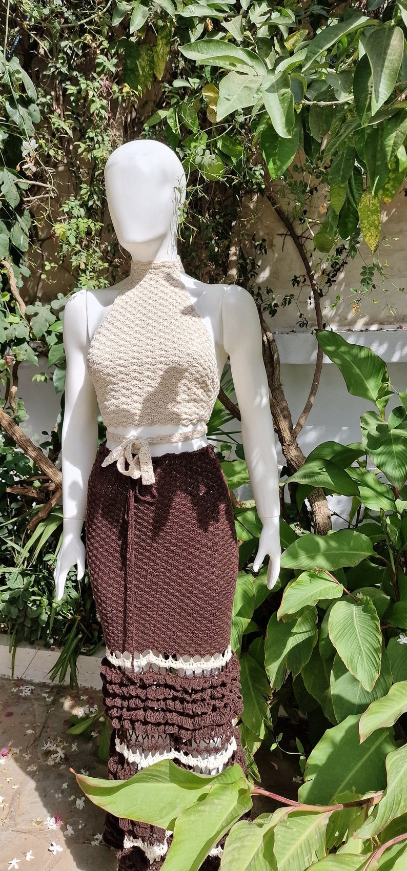Crochet top and skirt set, maxi skirt and crop top image 2