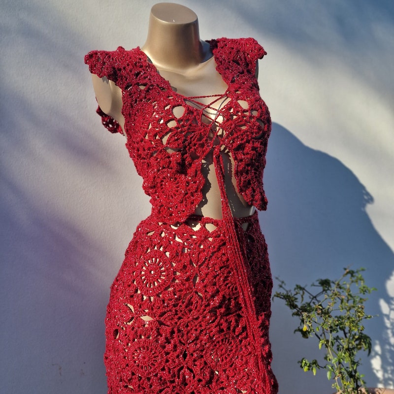 Women’s Crochet Two Piece Set with Braided Straps and Maxi Skirt