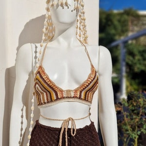 Haut festival, bralette au crochet avec cauris