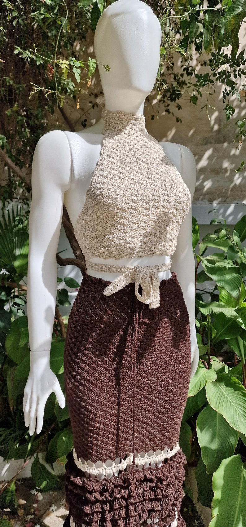 Crochet top and skirt set, maxi skirt and crop top image 1