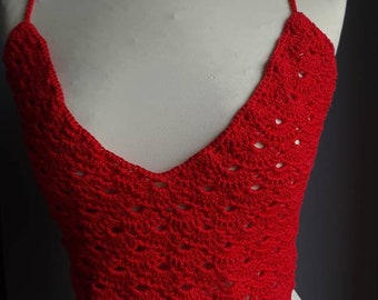 Bauchfreies Häkeltop, Handmade Crochet Top, rotes Häkeltop, red Crochet Top, luftiges Oberteil
