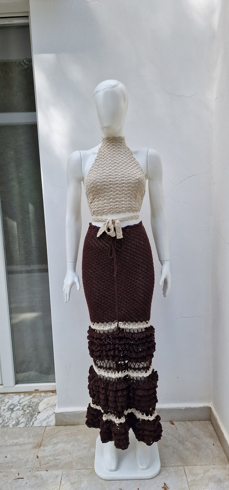 Crochet top and skirt set, maxi skirt and crop top image 5