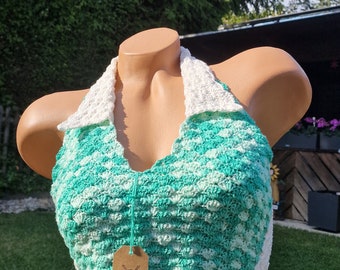 Häkeltop mit Kragen, Crochet Top, Handgefertigten Oberteil, 1970s, Vintage Stil