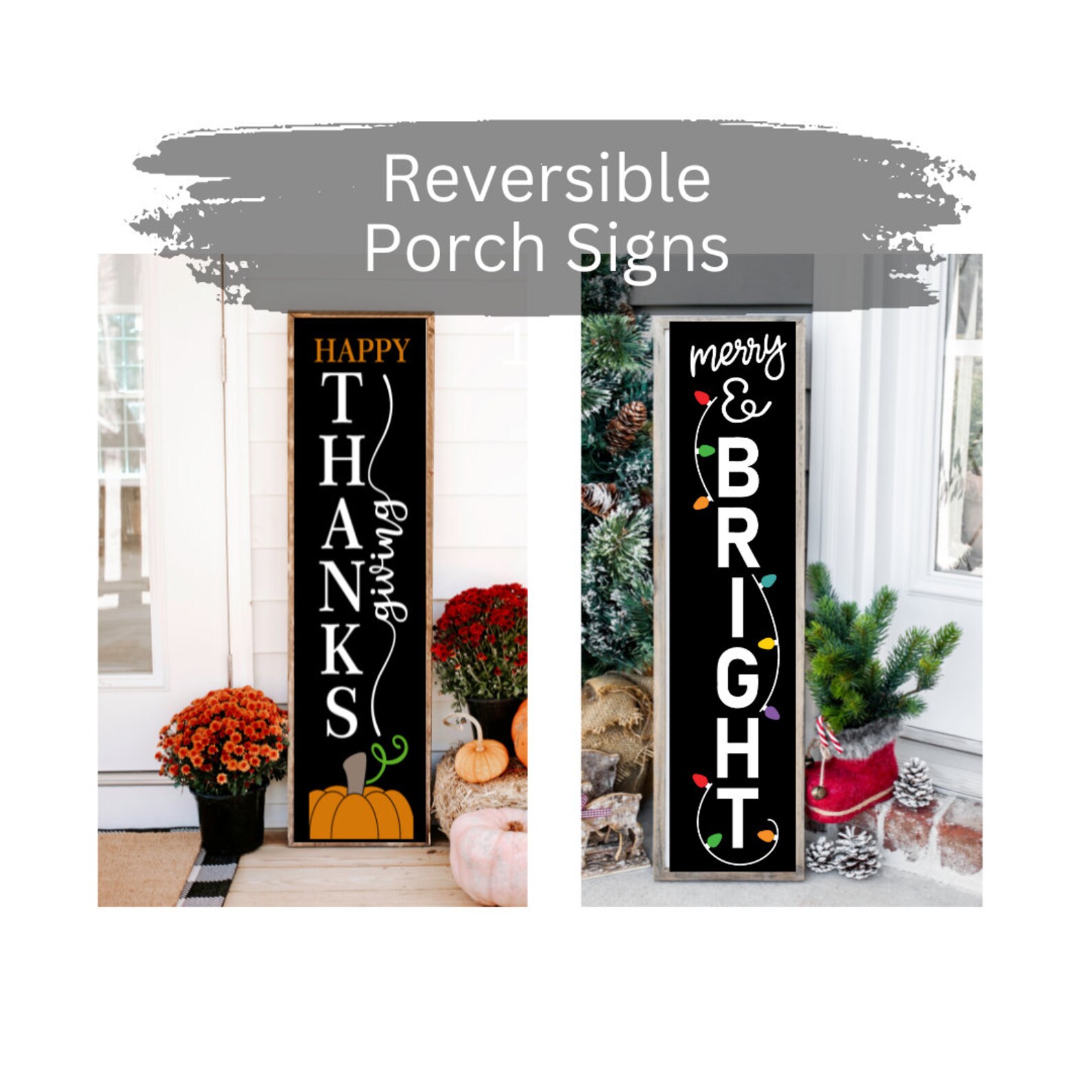 Reversible Fall Sign Fall Porch Sign | Reversible Fall Christmas Porch Sign | Fall Decor for ...