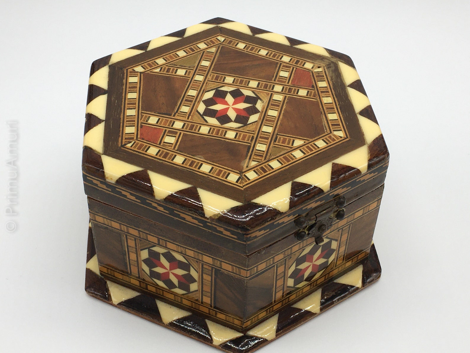 Vintage Marquetry Wood Inlay Hexagonal Box/ Jewelry Box/ Gift Etsy