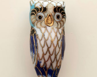 Vintage chinese cloissone owl necklace enamel charm