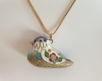 Beautiful Chinese Vintage necklace Cloisonne Enamel Bird