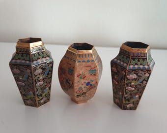 Set 3 Chinese Cloisonne Urn Jar Vase