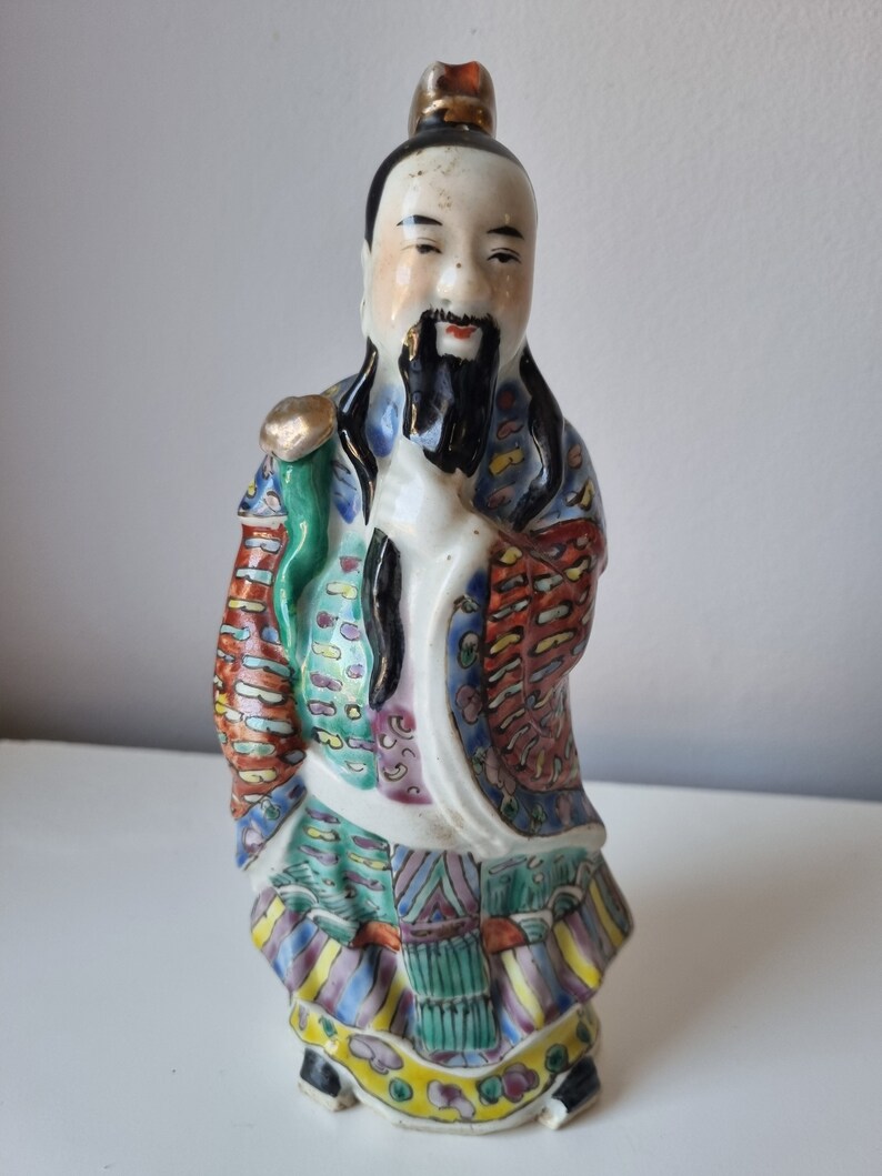 Large Antique Chinese Fuxing Famille Porcelain God Statue Etsy UK