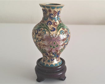 Vintage Vase Chinese Cloisonne Urn Jar Vase Enamel 05