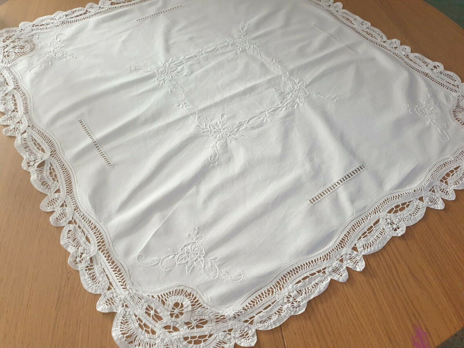 Vintage White Lace Square Tablecloth 100 Cotton 36x36 Etsy Hong Kong
