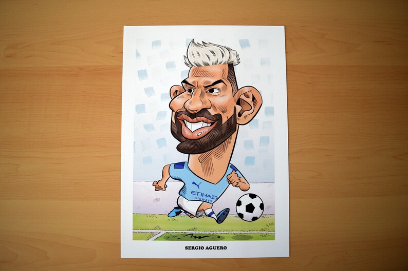 Sergio Aguero Manchester City Football Caricature Art | Etsy