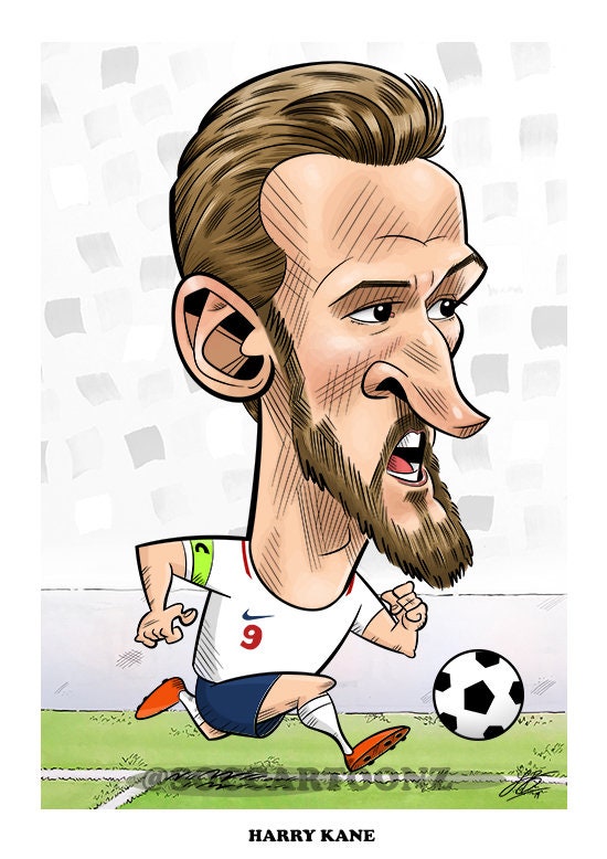 Football Art Gift Harry Kane England Caricature Etsy