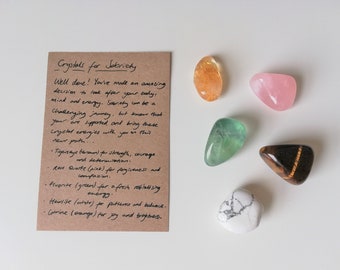 Crystals for Sobriety Set, Tumble Crystal Gift Set, Rose Quartz, Tigers Eye, Howlite, Fluorite, Citrine, Affirmations, Crystal Energy