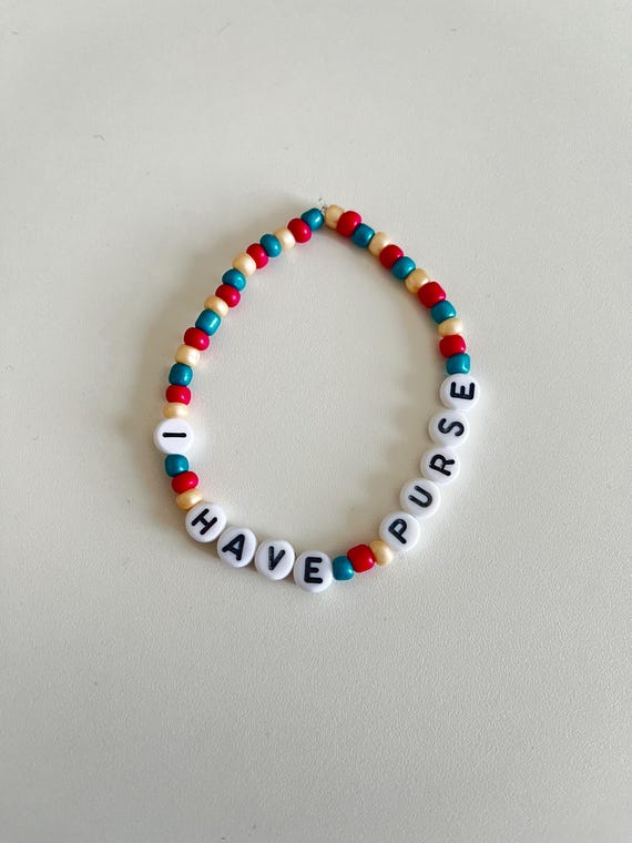 I Have Purse Pink Green Beige Beaded Friendship Bracelet