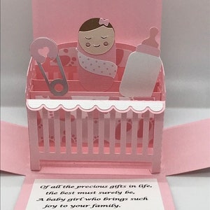 Baby Girl Card-Crib-Exploding Box Card-Handmade-Pop-up-Box Card-3D-Custom
