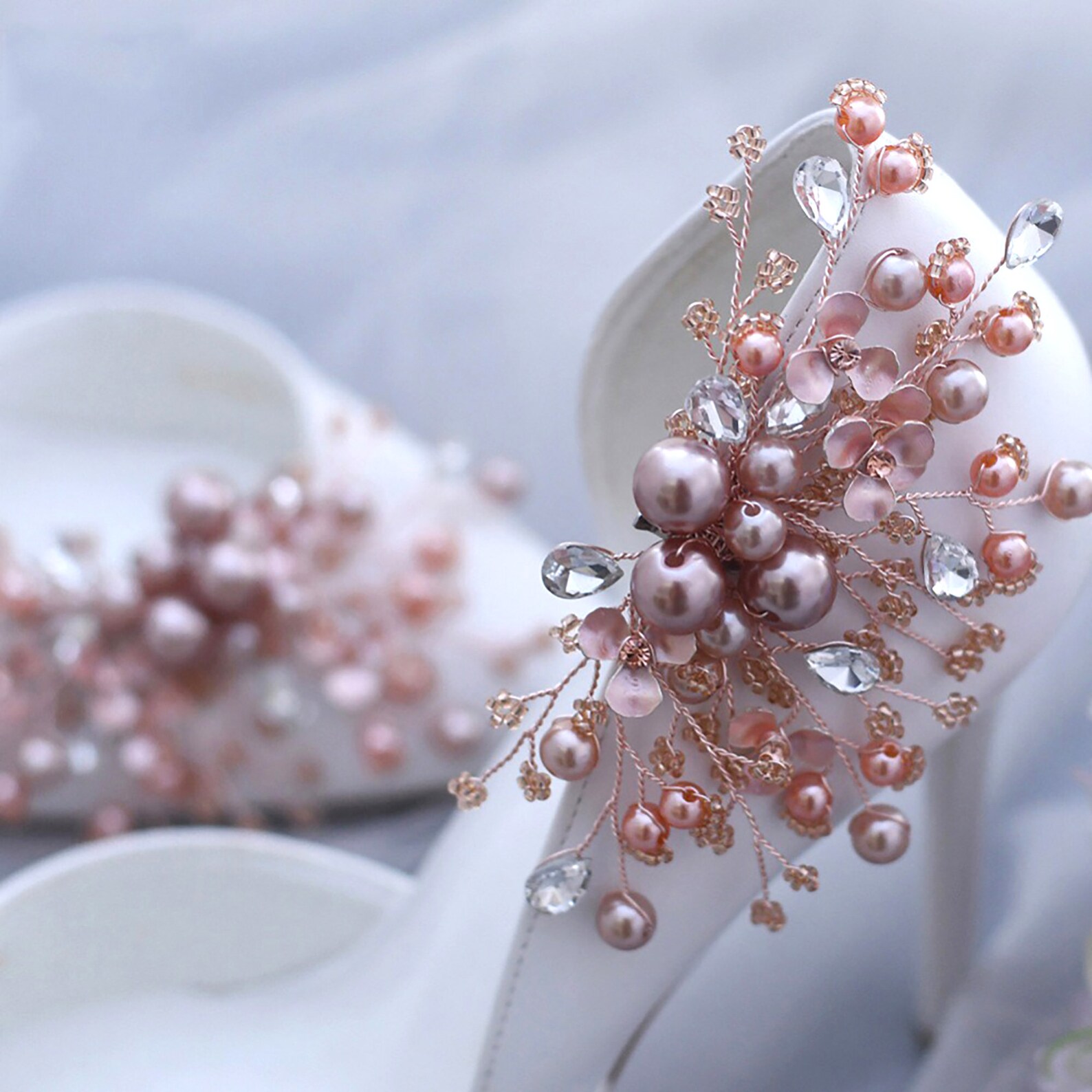 Rhinestones Pearls and Flowers Rose Gold Shoe Clips Crystal Etsy