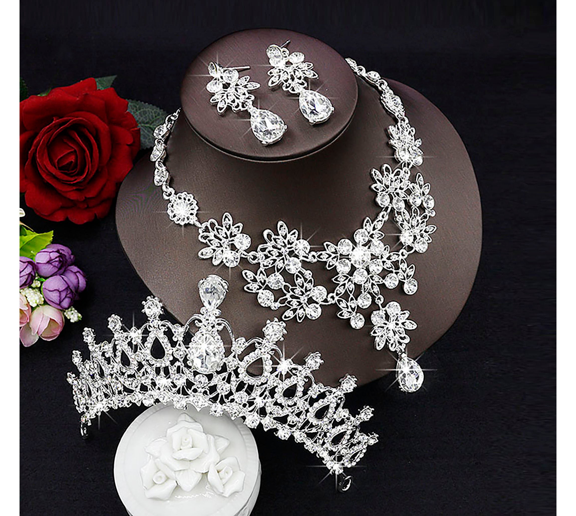 Wedding Tiara Set Set Bridal silver Tiara Crown with Earrings Etsy