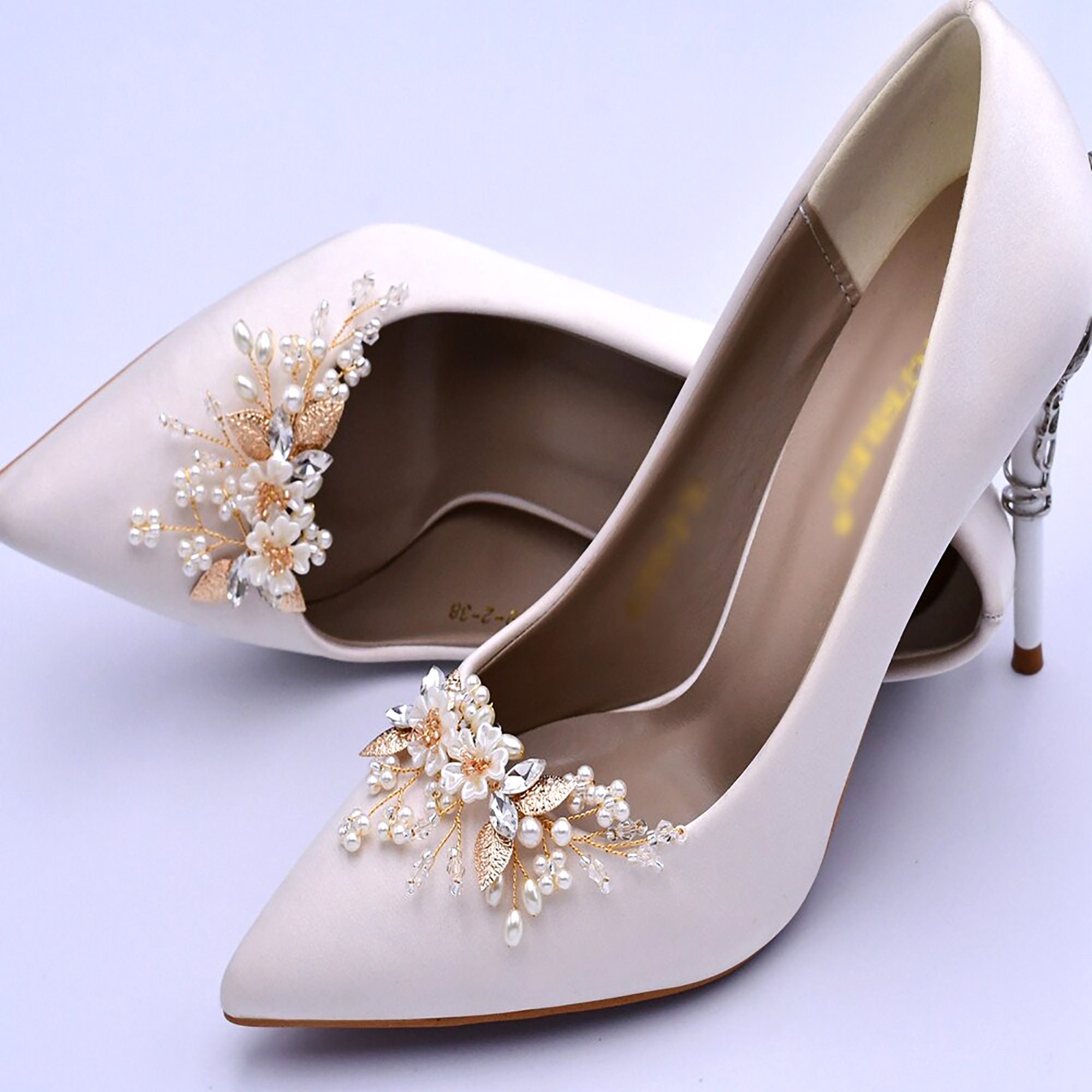 Rhinestones Pearly Flowers and Pearls Gold Shoe Clips Crystal - Etsy