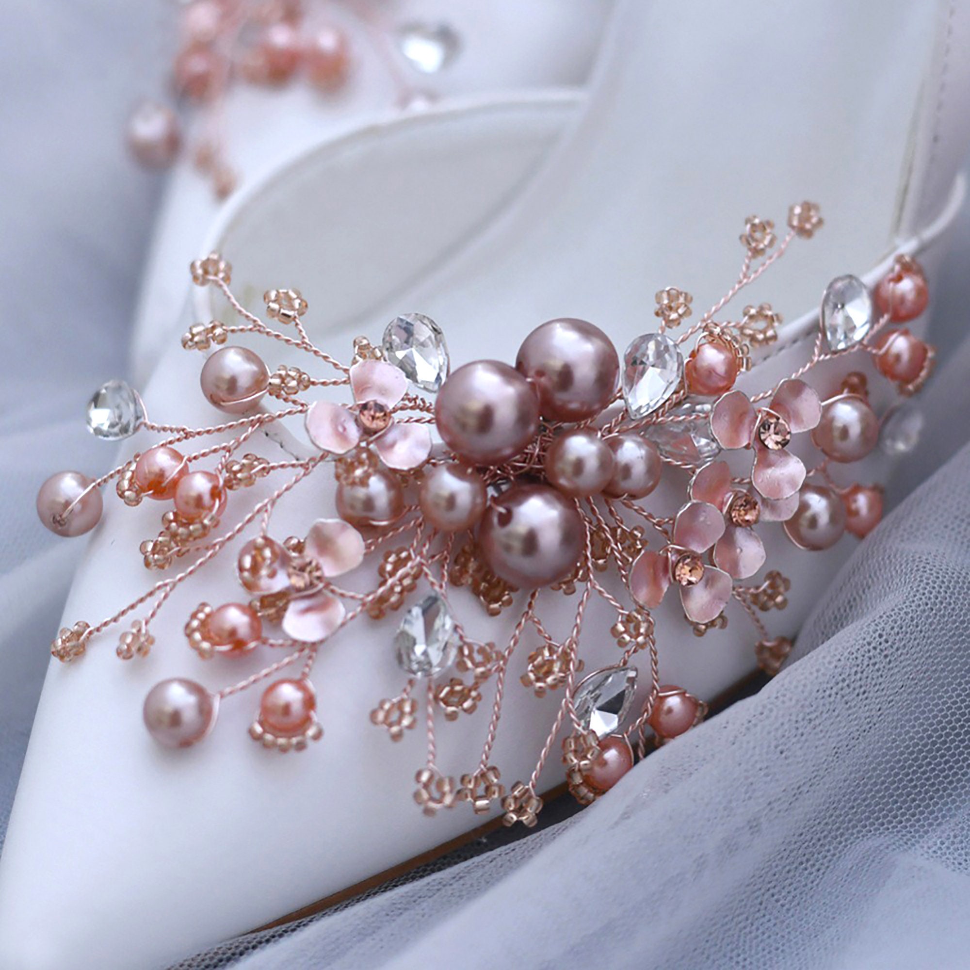 Rhinestones Pearls and flowers Rose Gold Shoe Clips Crystal Etsy