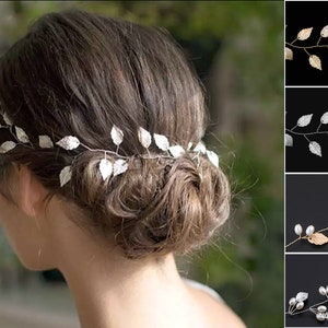 Bridal hair vine, Wedding hair vine, Golden or Silver leaves Bridal headpiece, Bridal Headpiece wreath leafs & pearls, Bridal hair accesory
