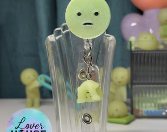 Custom Little Green guys ID badge/Reel + Authentic Smiski strap accessory.