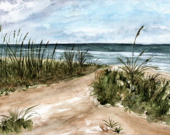 Nags Head Dunes - Watercolor Print - Beach House Chic