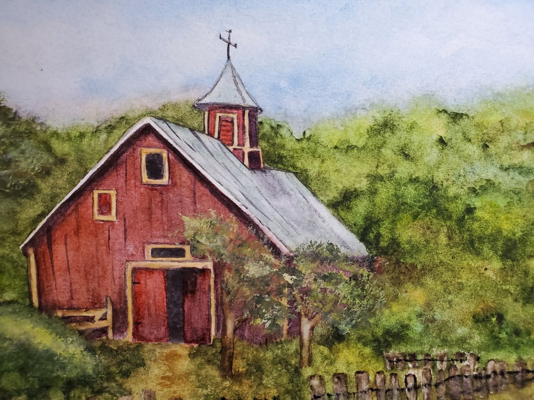 Old Red Barn - Watercolor Print - Country House Chic - Etsy
