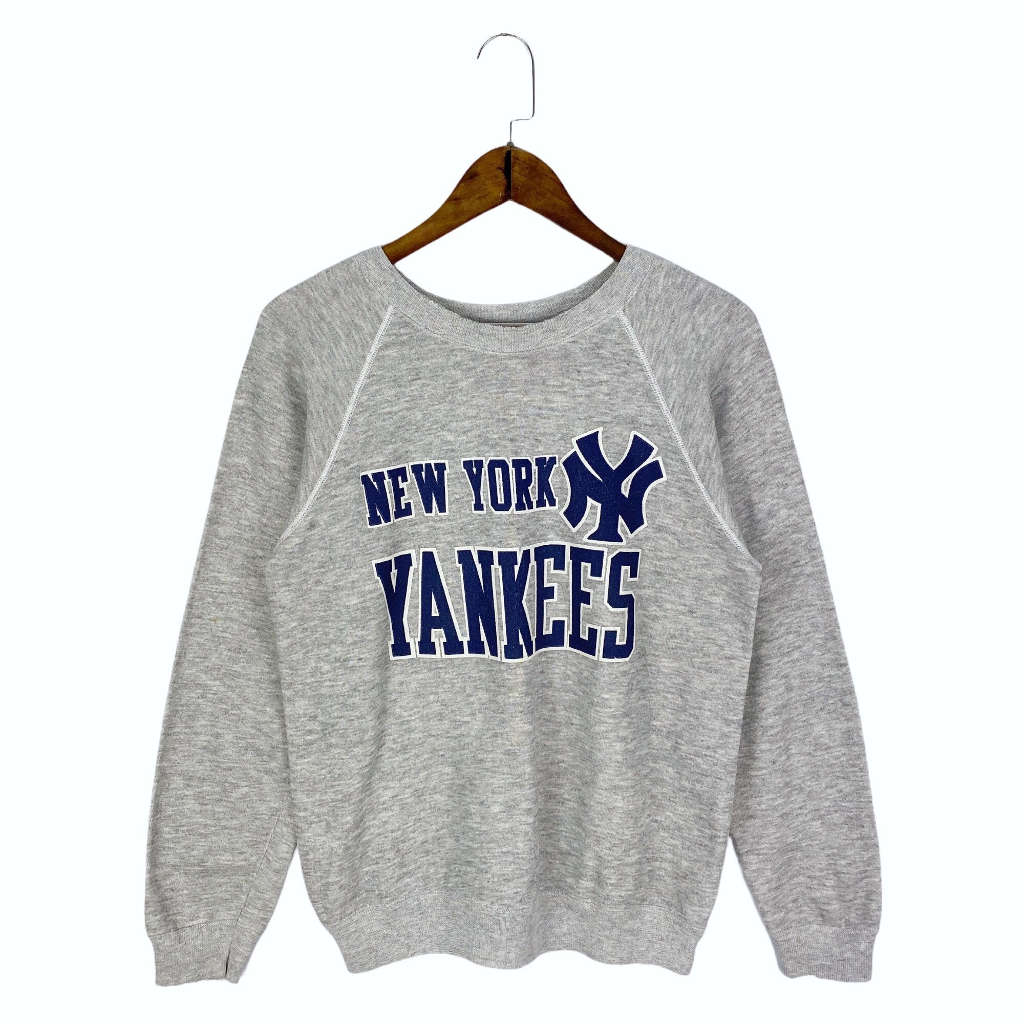 Vintage 80s New York Yankees Crewneck Sweatshirt Big Logo Grey Made in
