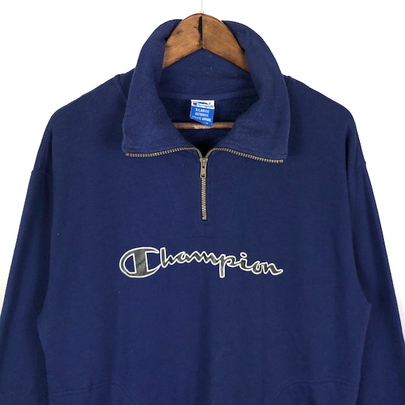 Vintage Champion Half Zip Pocket Sweatshirt Big Logo -