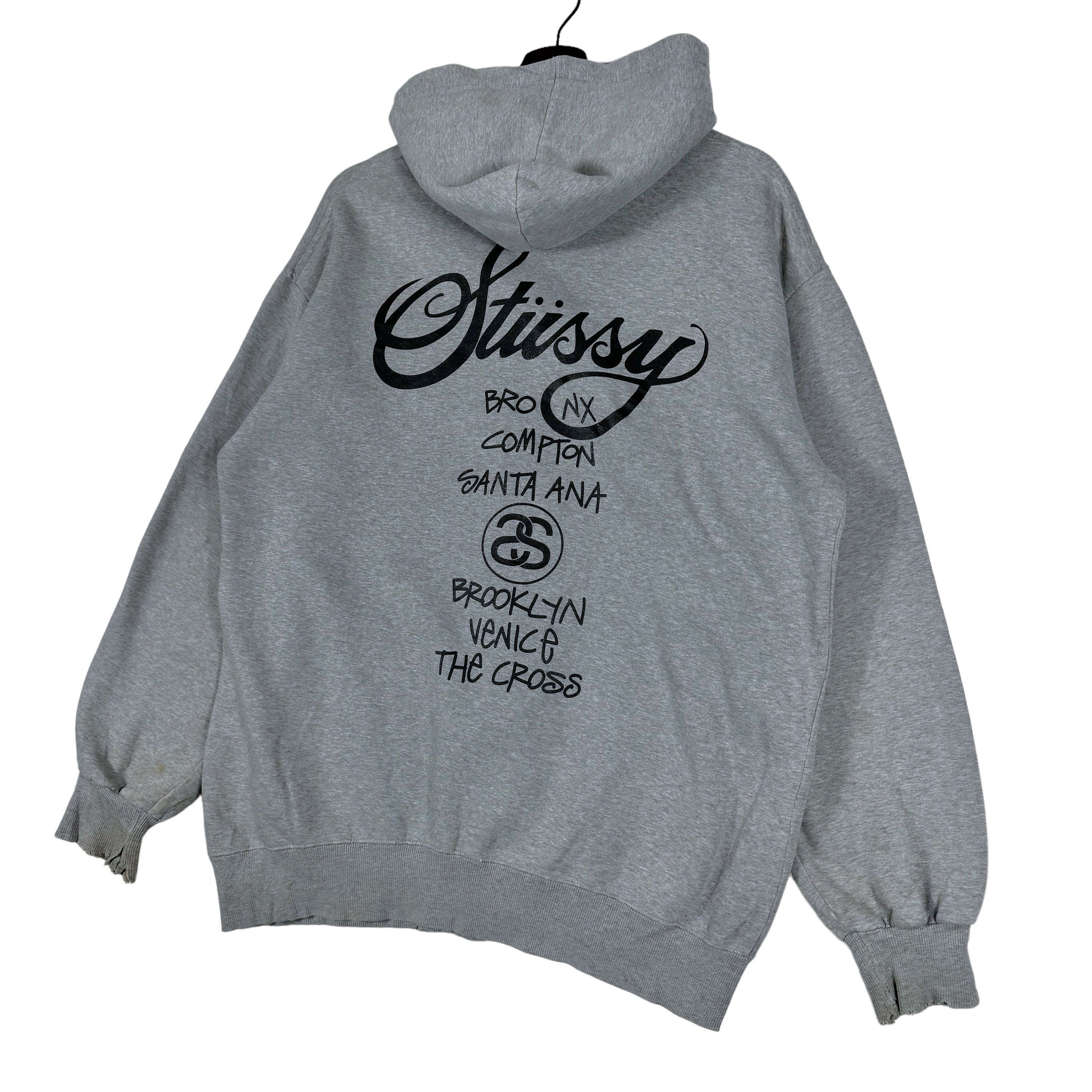 Vintage 90s Stussy Hoodie Sweater Big Logo Spellout Grey Vintage 90s Stussy Hoodie Sweater Big Logo Spellout Grey