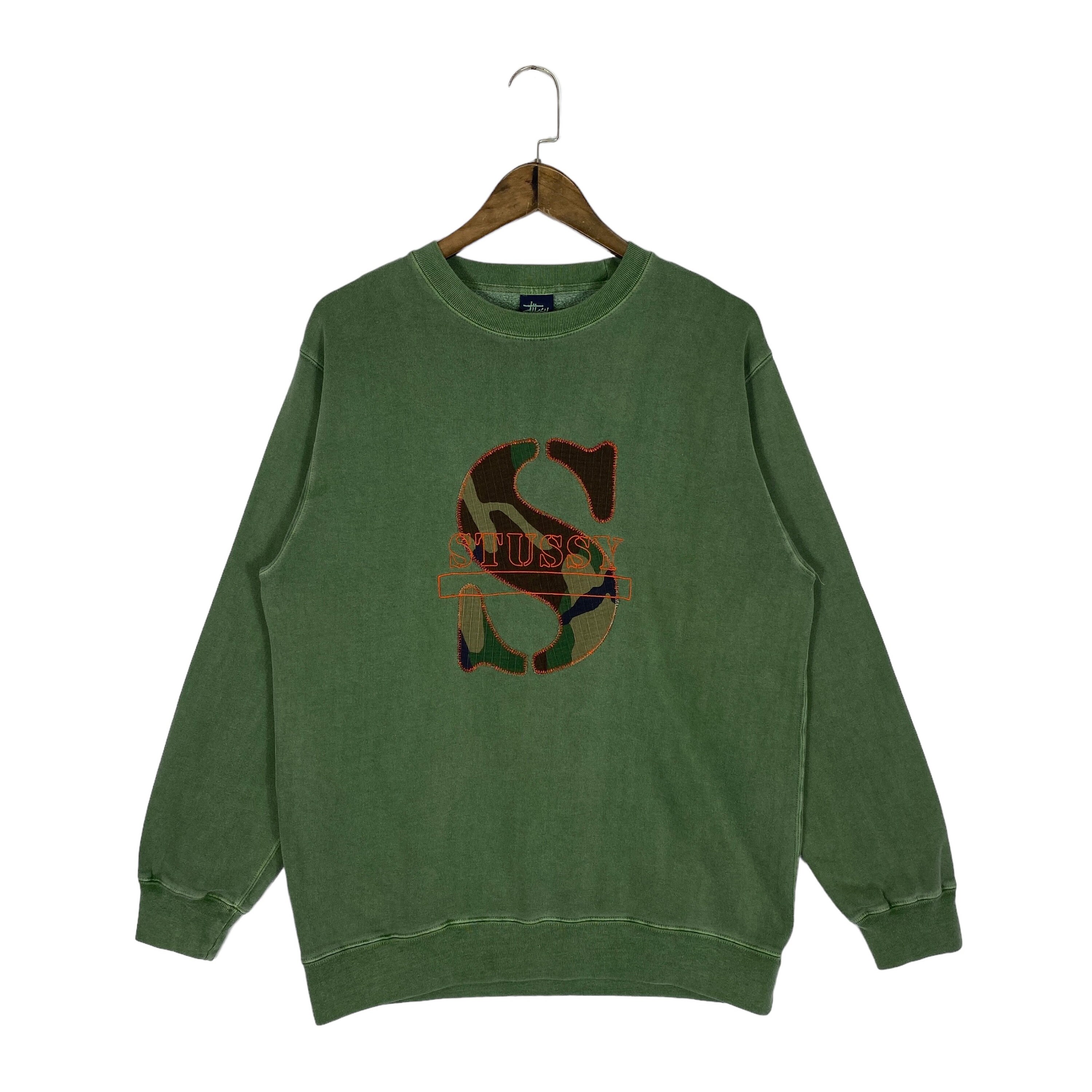 Vintage Stussy S Camouflage Crewneck Sweatshirt Stonewashed Green Made in China Big Logo Embroidery Pullover Jumper Size XS Etsy UK