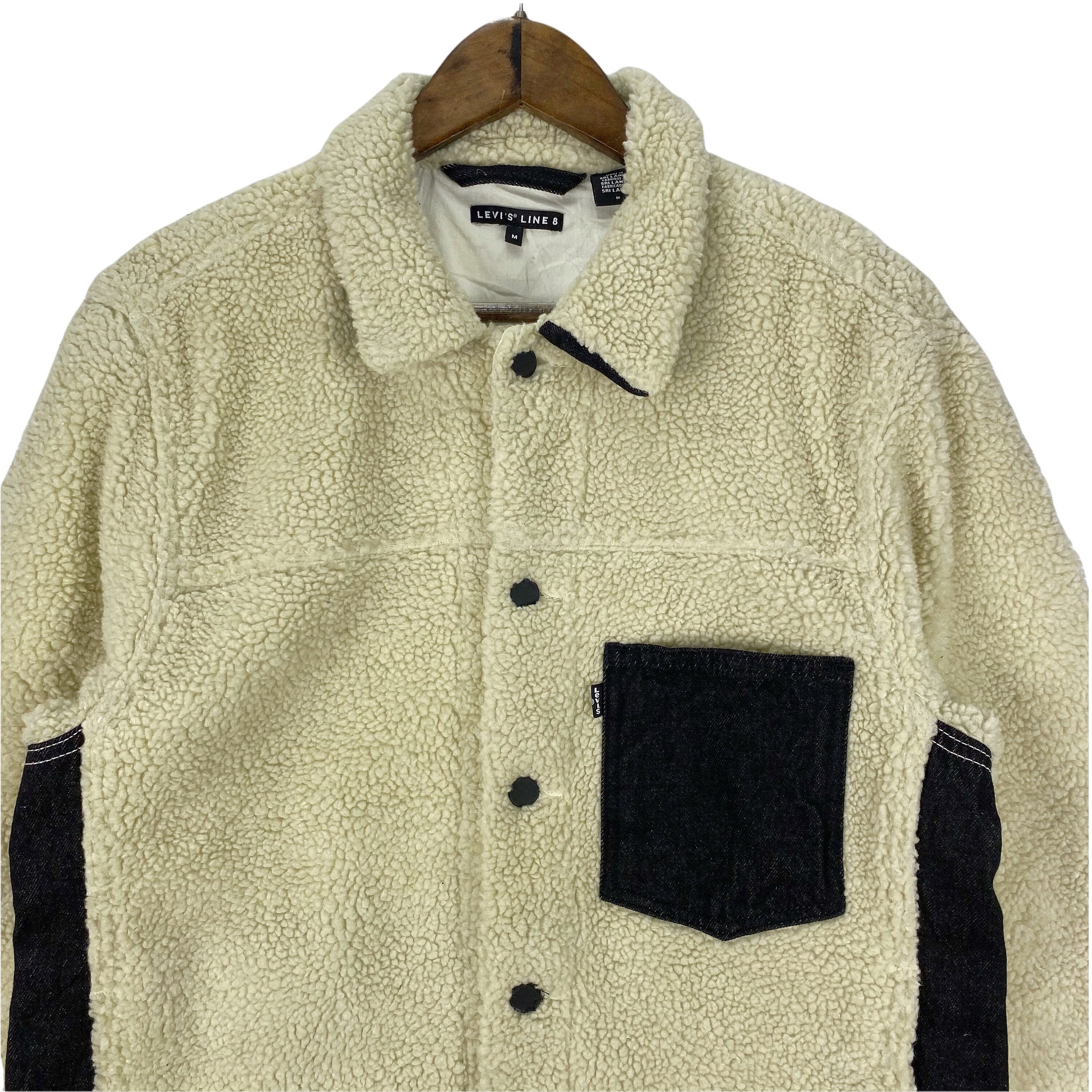 Vintage Levis Line 8 Denim Fleece Jacket Beige Made in Sri 