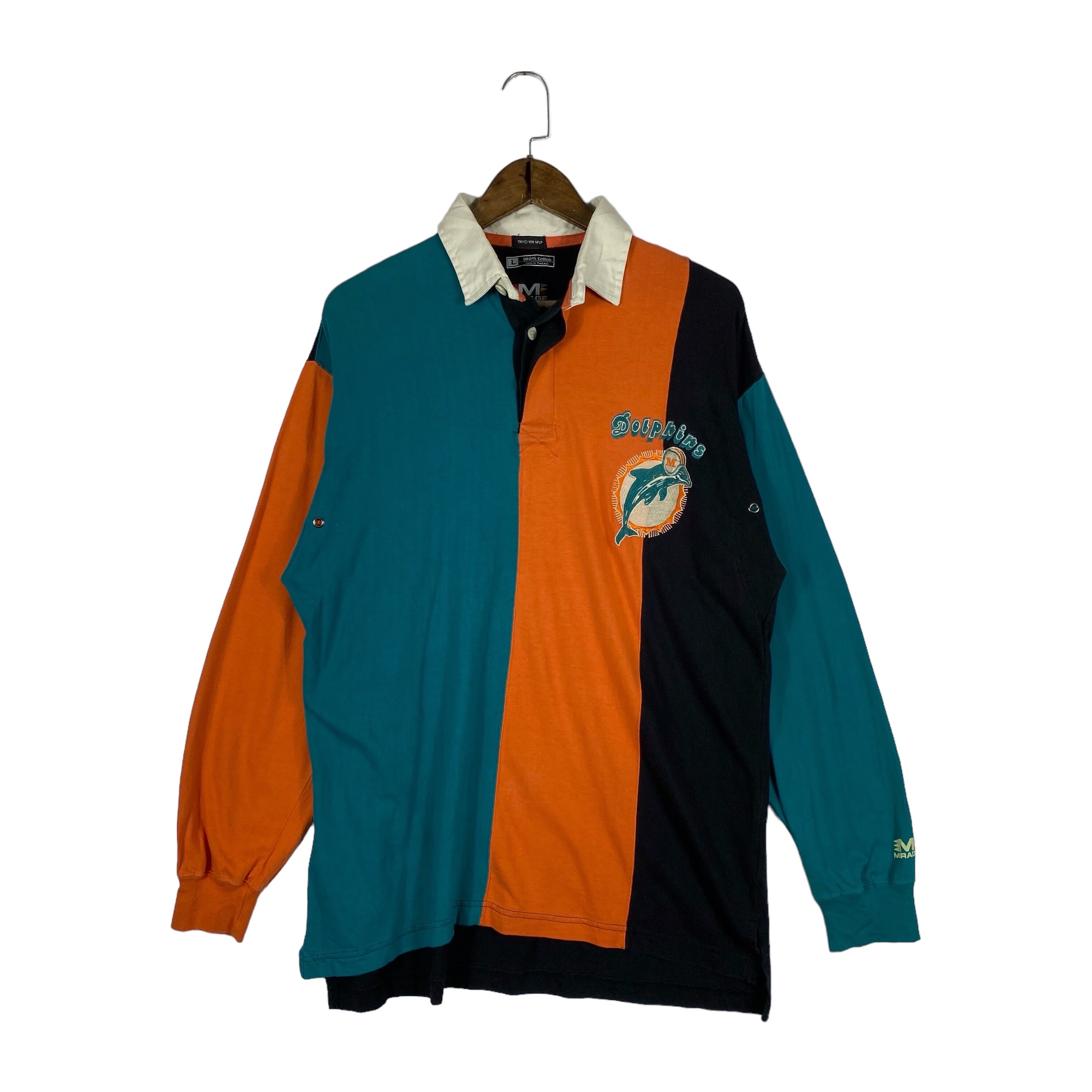 Vintage 1995 Miami Dolphins NFL Rugby Polo Shirt Mirage Made in Thailand Colorblock Longsleeve Size L Etsy UK