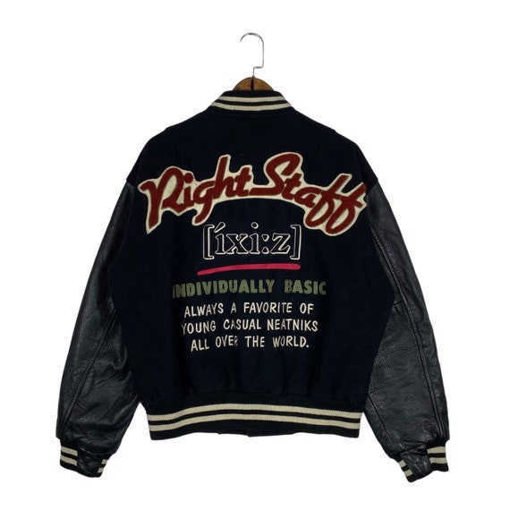 Vintage 90s Ixi:z Varsity Wool Jacket Leather Sleeves Bomber Black Made in Korea Size L - Etsy Vintage 90s Ixi:z Varsity Wool Jacket Leather Sleeves Bomber Black Made in Korea Size L - Etsy