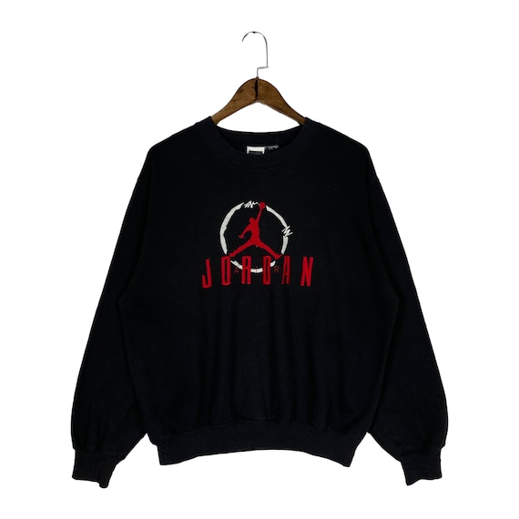Vintage 90s Nike Air Jordan Sweatshirt Crewneck Big Logo Embroidery Black Made in Japan Pullover Jumper Size XL Etsy