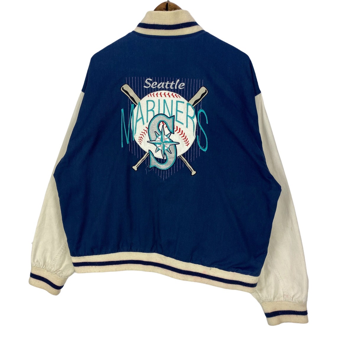 Vintage 90s Seattle Mariners Varsity Jacket Big Logo Bordado Etsy