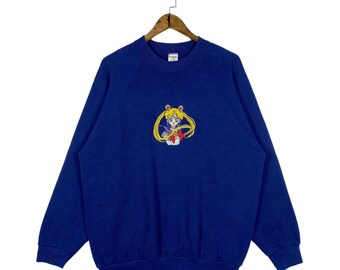 Vintage 90s Japanese Mangga Series Sweatshirt Crewneck Embroidery Logo Blue Made In USA Pullover Jumper Size XL