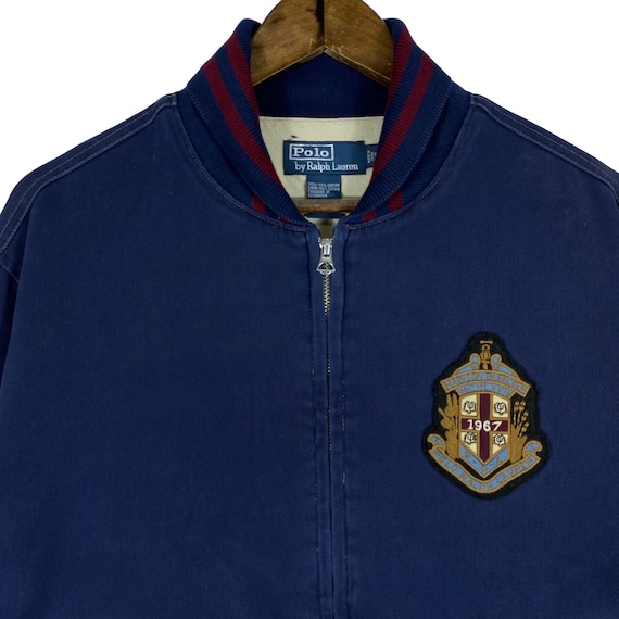 Vintage Polo Ralph Lauren Crest Zip up Varsity Jacket Blue