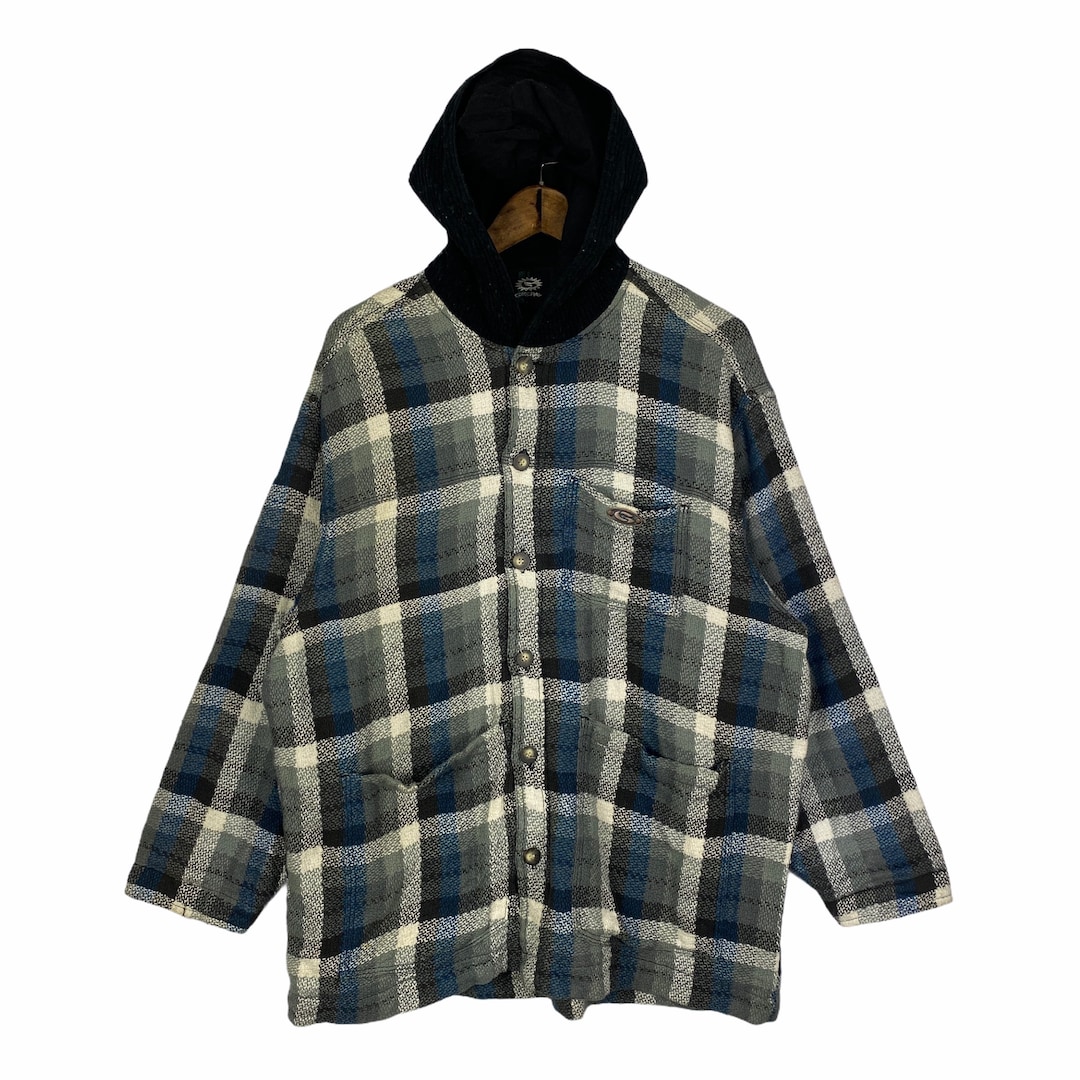Vintage 90s Gotcha Workwear Flanel Hoodie Plaid Button up Jacket 