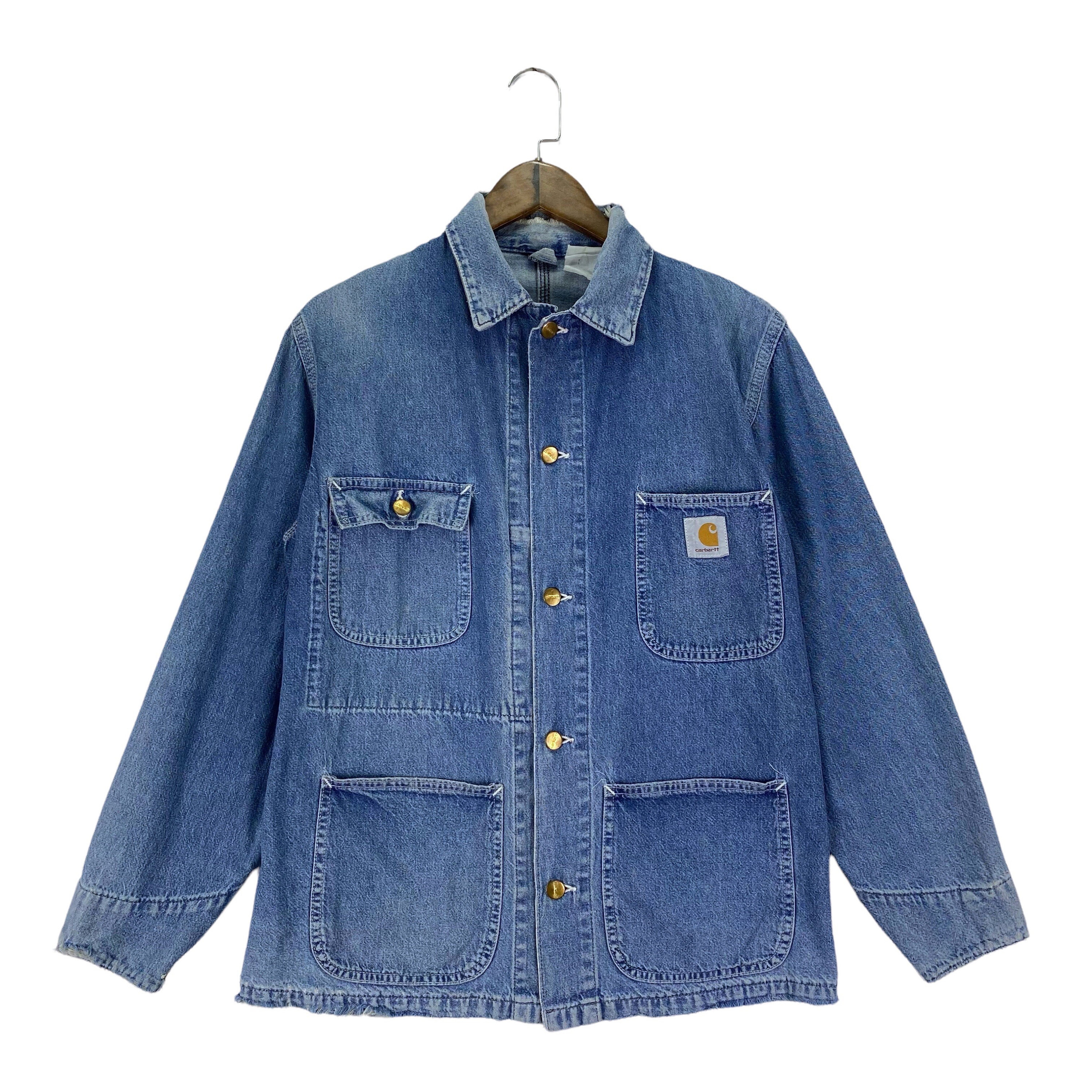 Vintage 90s Carhartt Chore Denim Jacket Workwear Jeans Faded 