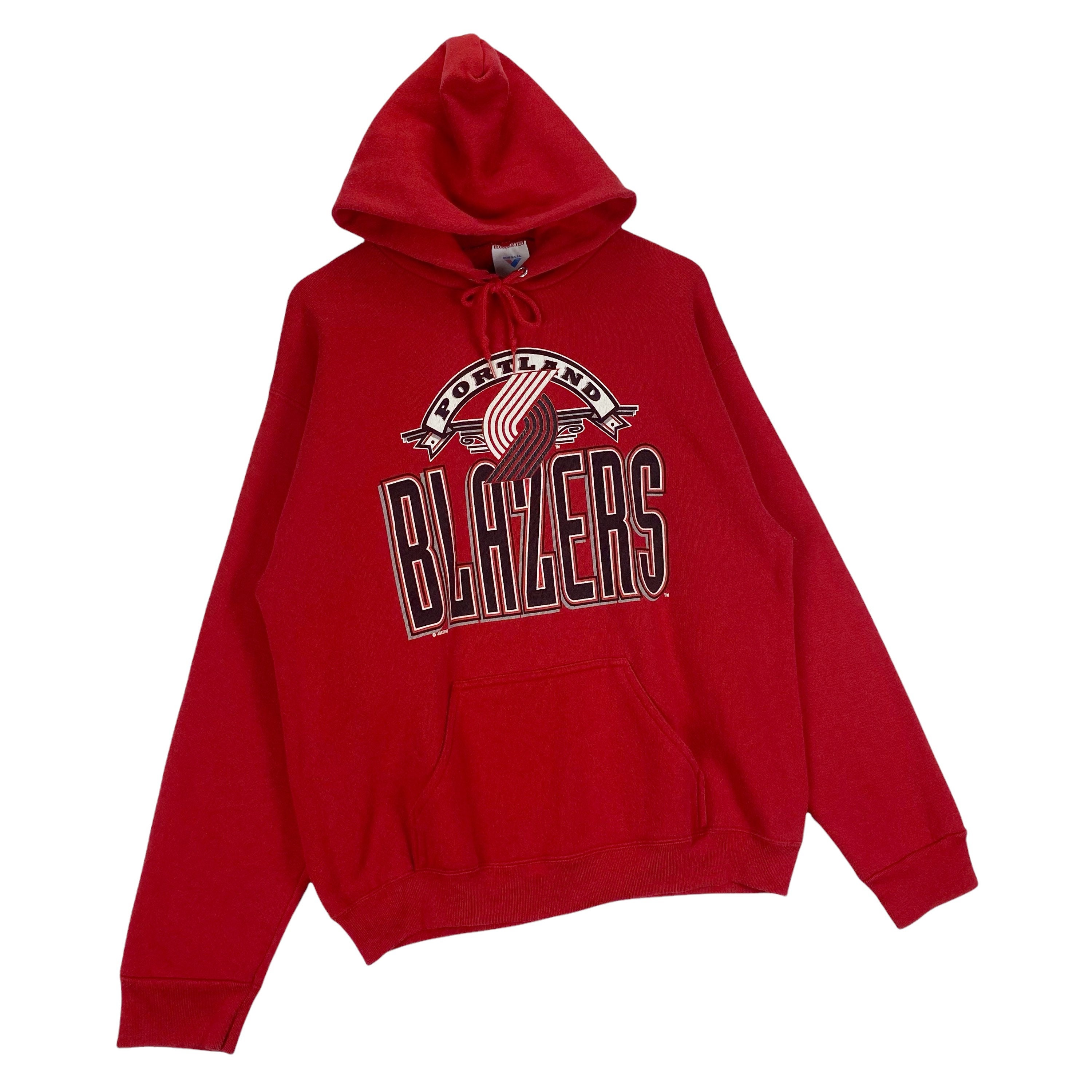 Vintage 90s Portland Trail Blazers Hoodie Sweater Made in USA Red Big Logo Pullover Jumper Size L Etsy