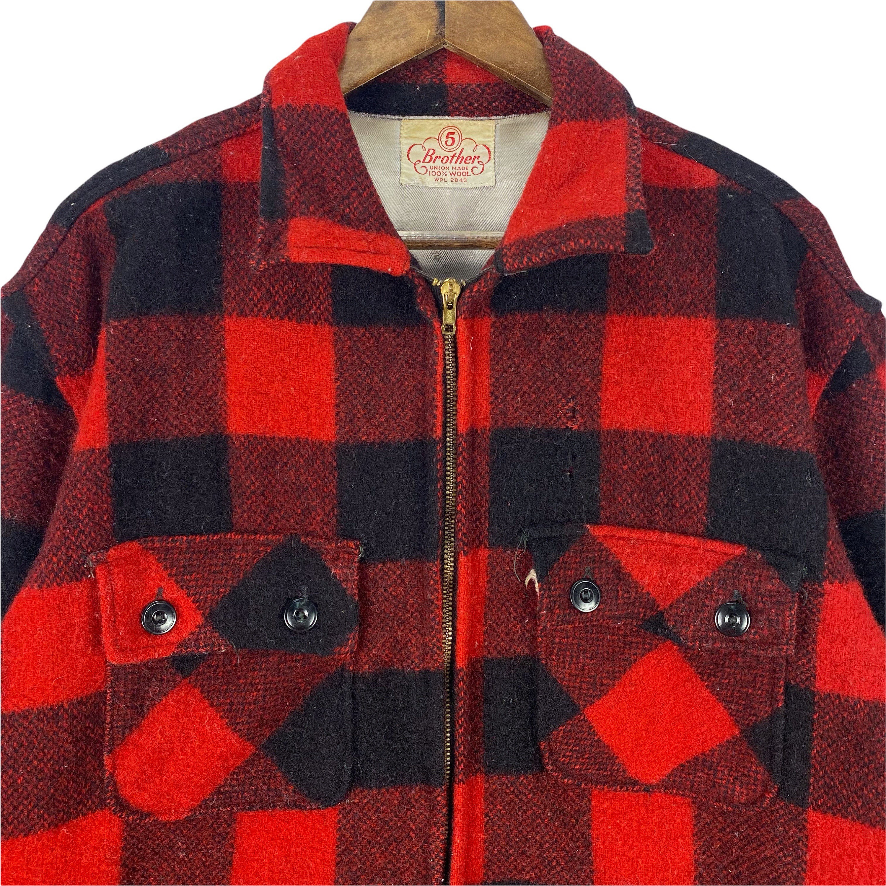 Vintage 50s Five Brother Wool Buffalo Plaid Jacket Button up