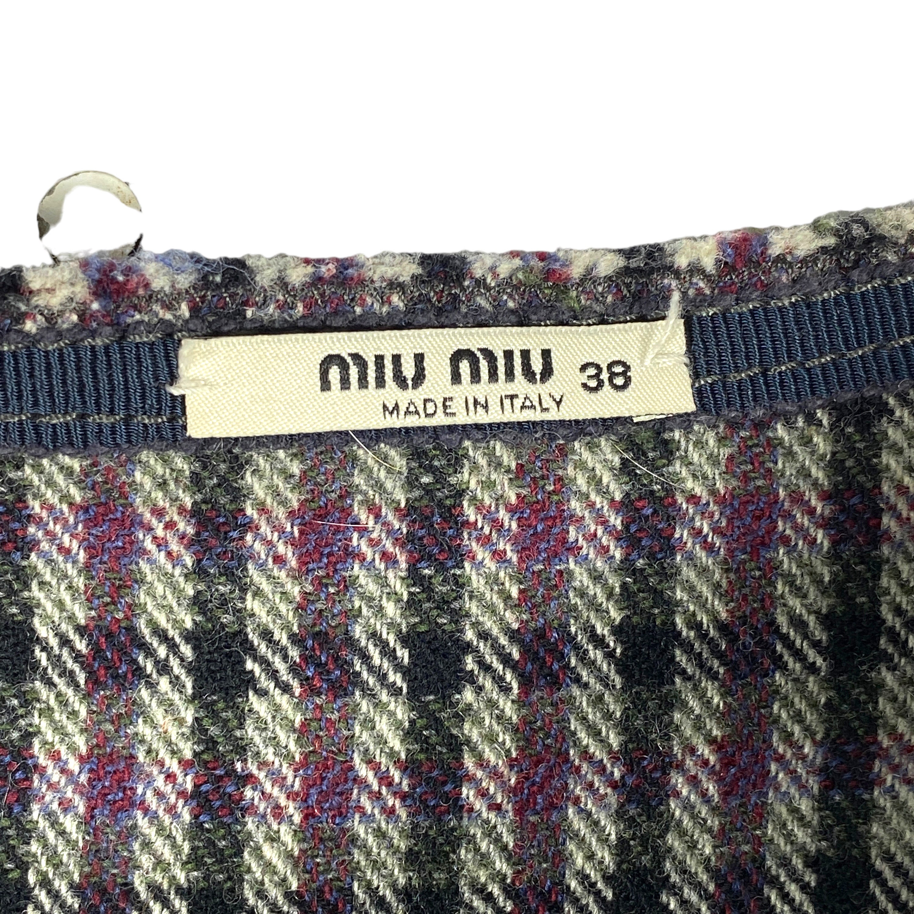 Vintage MIU MIU Raw Cut Wrap Skirt Virgin Wool Checked Made