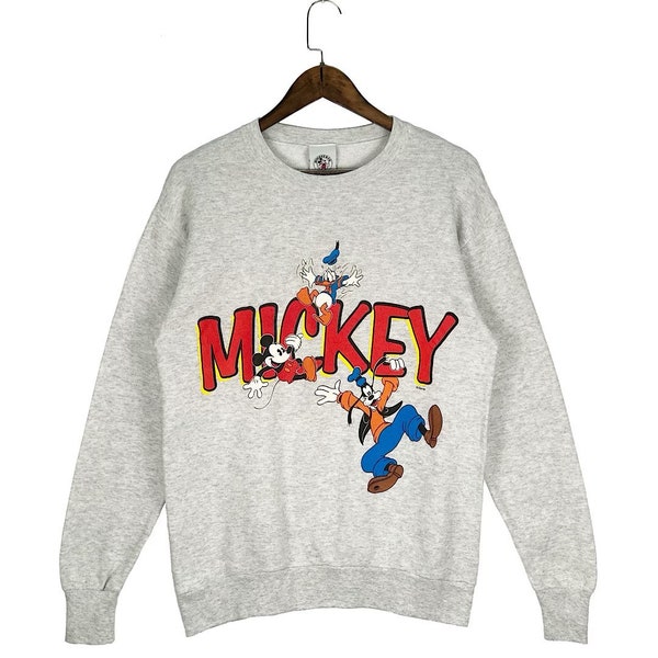 Vintage 90s Mickey & Co. Disney Sweatshirt Crewneck Grey Made In Usa Pullover Jumper Size M