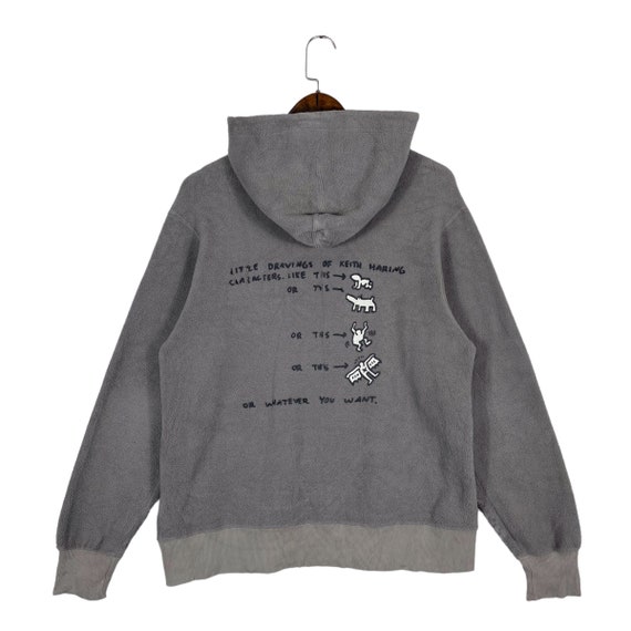 Vintage 2003 2004 Keith Haring Uniqlo 1st Collaboration Hoodie Fleece Sweater Grey Pullover Jumper Size M Etsy