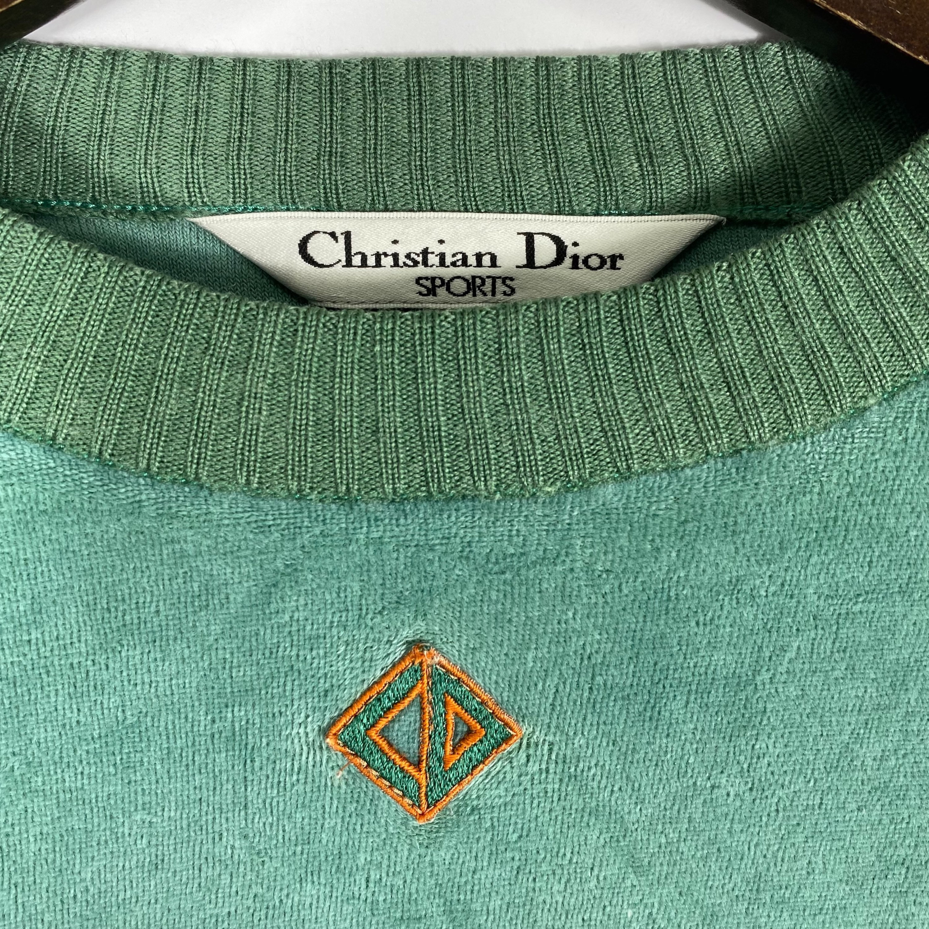 Vintage 90s Christian Dior Sport Velvet Green Sweatshirt Vintage 90s Christian Dior Sport Velvet Green Sweatshirt