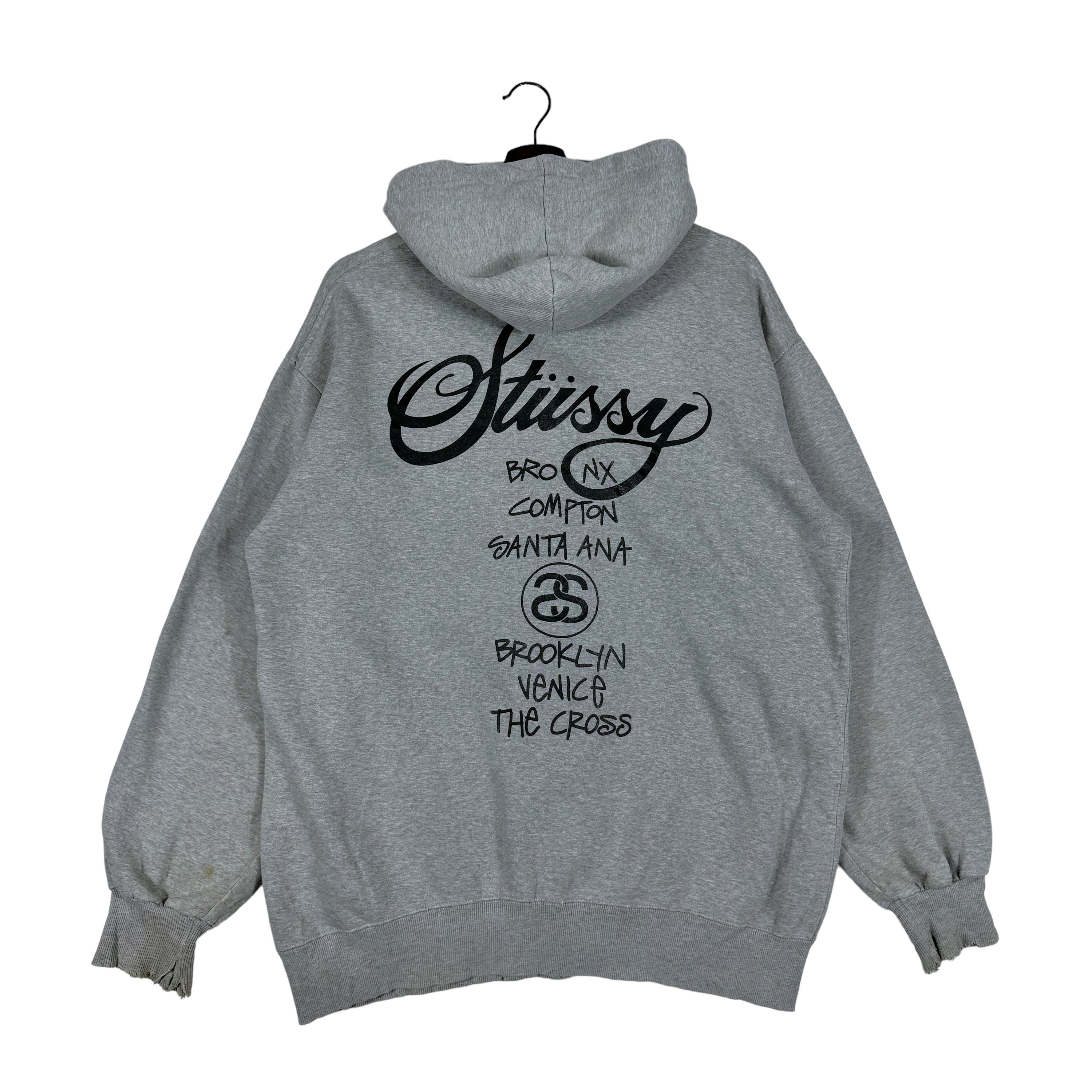 Vintage 90s Stussy Hoodie Sweater Big Logo Spellout Grey Vintage 90s Stussy Hoodie Sweater Big Logo Spellout Grey