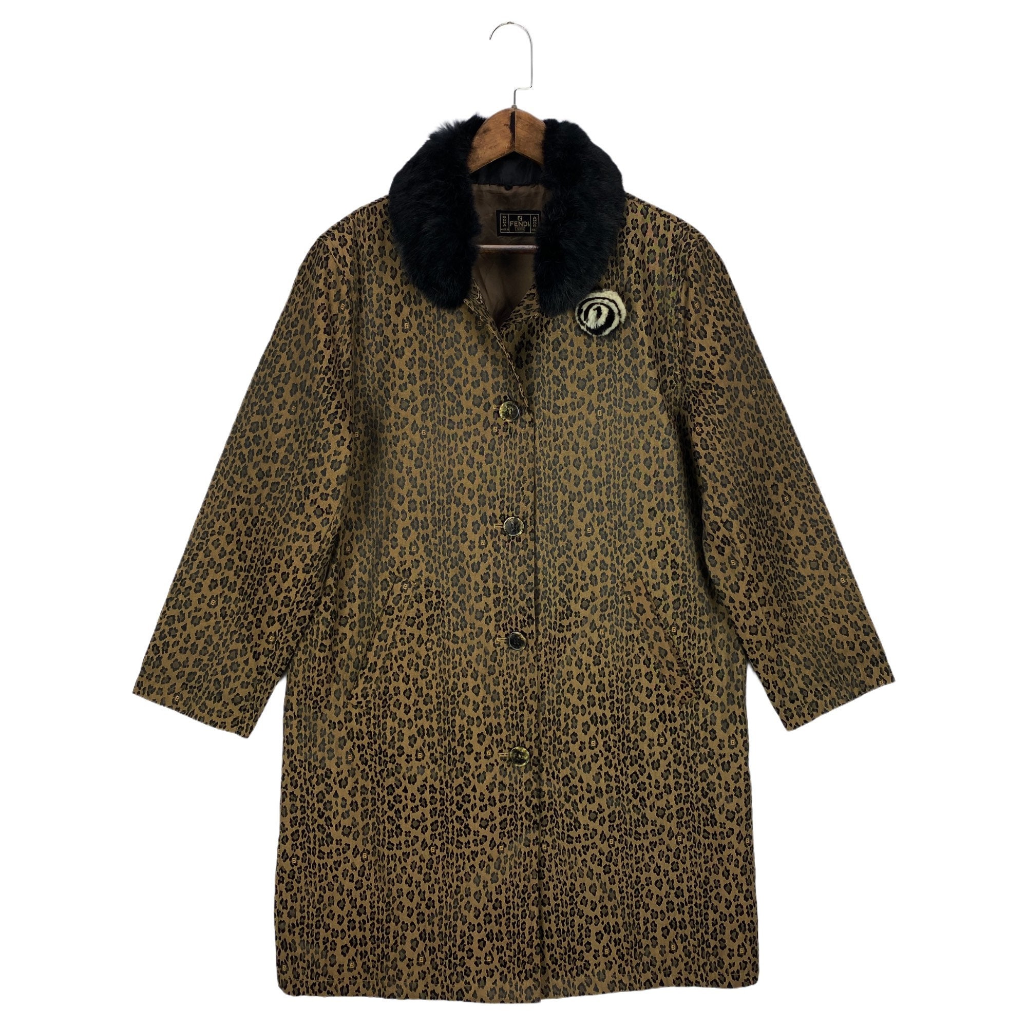 FWRD Renew Fendi Leopard Print Denim Jacket in Brown | FWRD